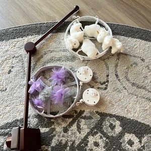 Pottery Barn kids crib mobile arm and white unicorn mobile